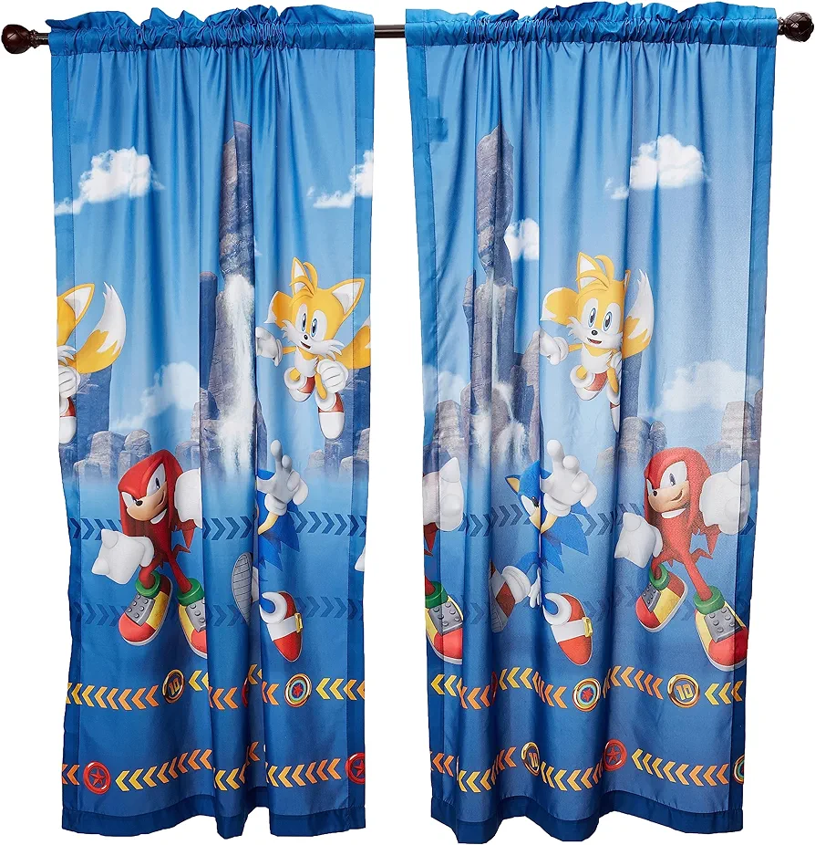 Sonic The Hedgehog Kids Room Window Curtain Panels Drapes Set, 82 In x 63 In, (Official) Sega Product By Franco, Prints May Vary