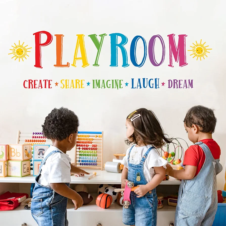 Mfault Large Playroom Rule Wall Decals Stickers, Inspirational Create Share Imagine Laugh Dream Quotes Nursery Classroom Decoration Neutral Bedroom Art, Motivational Words Toddler Kids Room Home Decor