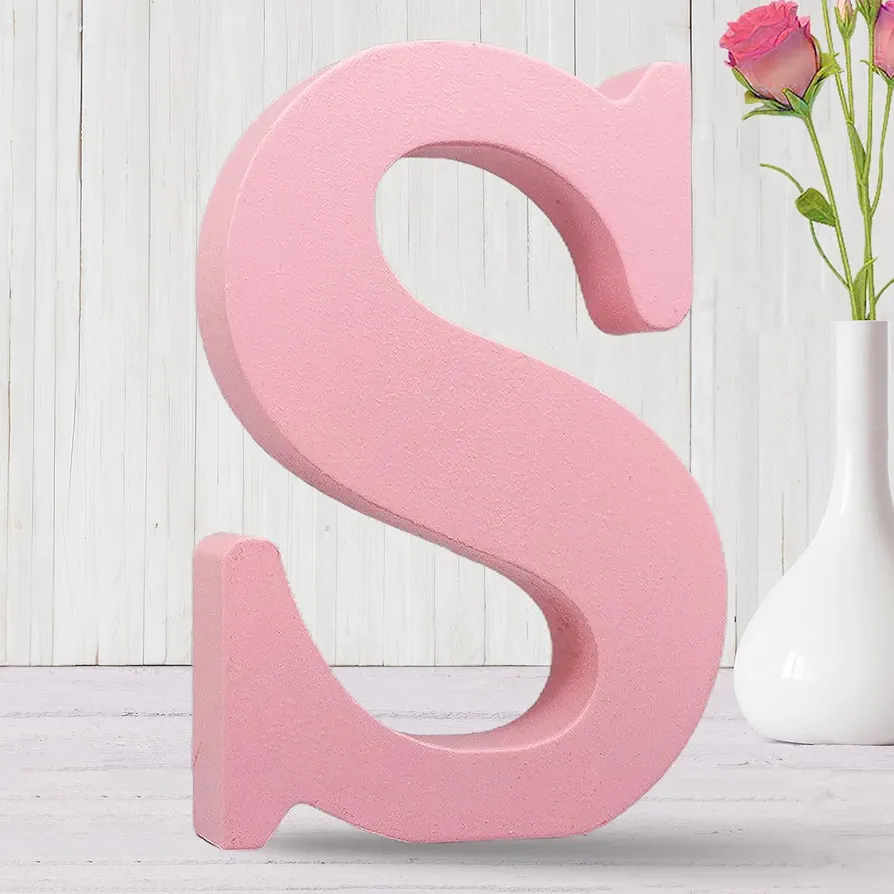 AOCEAN 8 Inch Pink Wood Letters Unfinished Wood Letters for Wall Decor Decorative Standing Letters Slices Sign Board Decoration for Craft Home Party Projects (S)