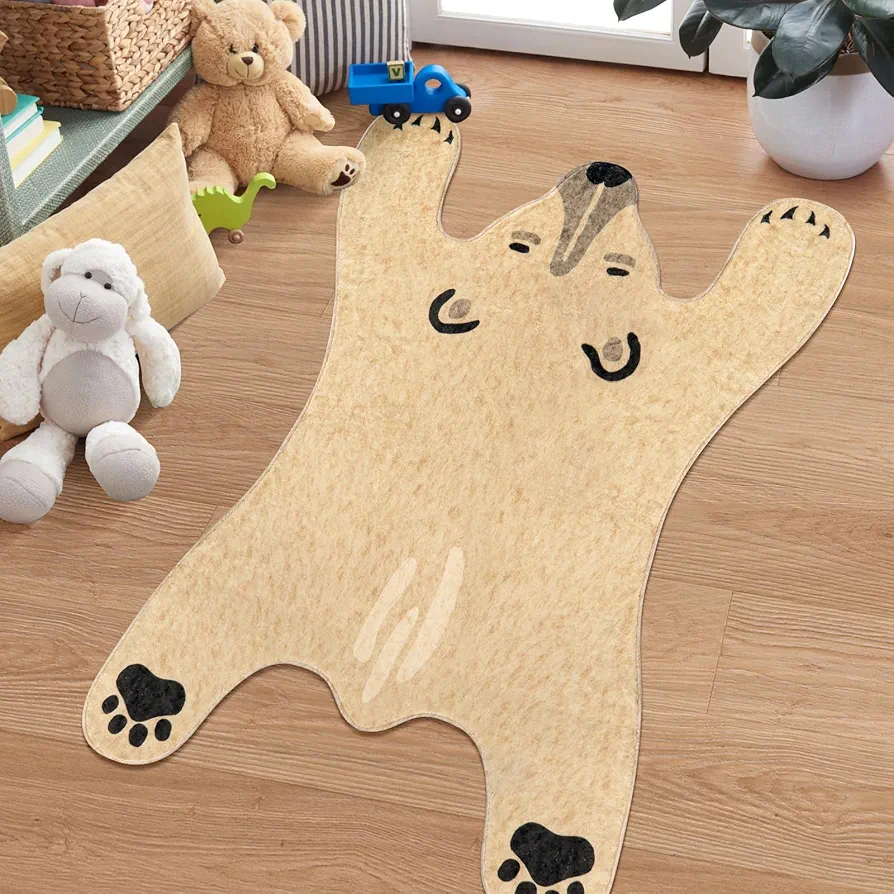 LIVEBOX White Bear Kids Rug for Nursery,36"x53" Washable Area Rug for Bedroom,Non-Slip Soft Rug for Bathroom,Animals Playroom Rug Floor Door mat for Kids Room Tent Entryway