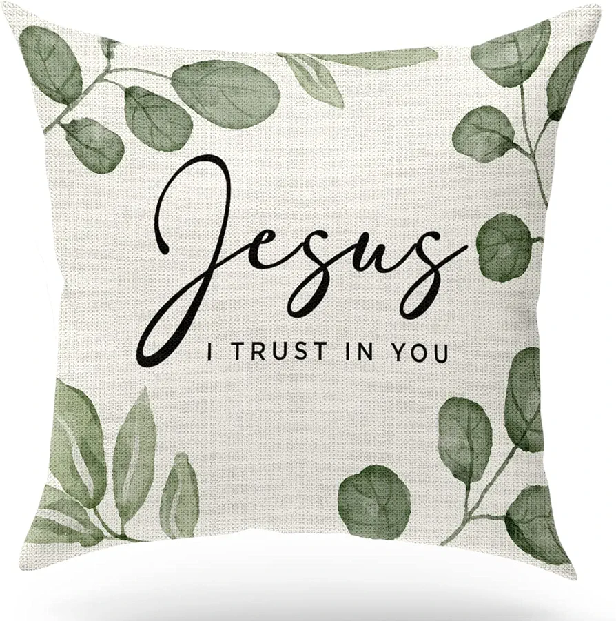 Bible Verse Throw Pillow Case, Blessing Gift, Scripture Art, Scripture Sayings, Bible Quote, Jesus I Trust in You, Church Gifts, Sofa Bed Living Room Porch Decoration, 18x18 Inch(GMS691)