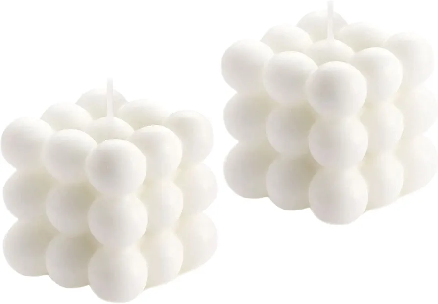 Bubble Candles White Bubble Candles Set, Floating Shelves Cool Shaped Small Bubble Candles Strong Scented Cube Funny Aesthetic Candle for Trendy Home Bathroom Room Shelf Decor Candle (2 Pack)