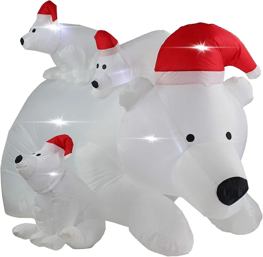 ASTEROUTDOOR 6ft Christmas Inflatable Decorations Polar Bear Family with Santa Hat Blow Up Built-in LED Outdoor Indoor Yard Lighted for Holiday Season, Quick Air Blown, 6 Feet Long