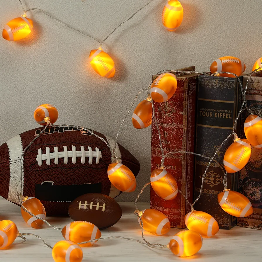 Treela 3 Pcs 10 LED 4.9ft Football Light String Light Up Football Decorations for Room Battery Powered Football for Sport Theme Party Birthday Christmas Gifts for Boys Son Grandson Football Lover