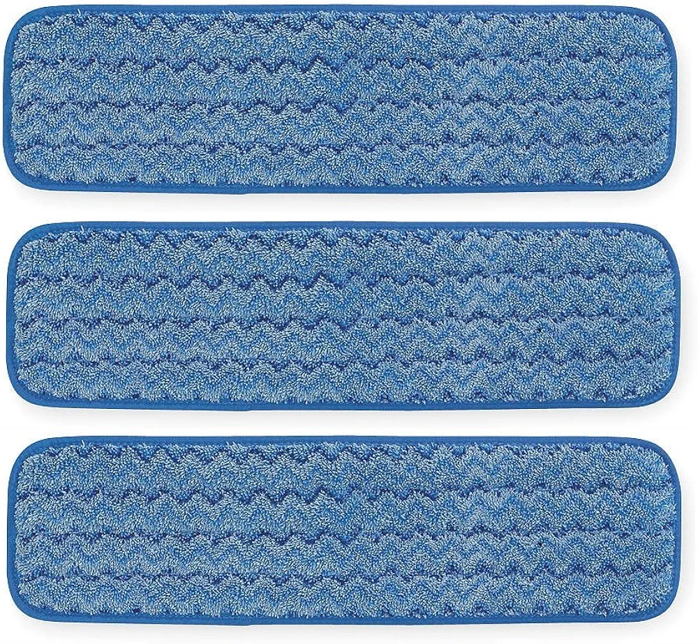 Rubbermaid Commercial FGQ41000BL00 Q410 HYGEN Microfiber Room Mop Pad, Damp, Single-Sided, 18-Inch, Blue (Pack of 3)