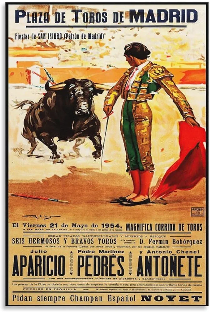 Vintage Poster Spanish Bullfighting Poster ArtCanvas Painting Posters And Prints Canvas Wall Art Prints for Wall Decor Room Decor Bedroom Decor Gifts Posters 12x18inch(30x45cm) Unframe-style