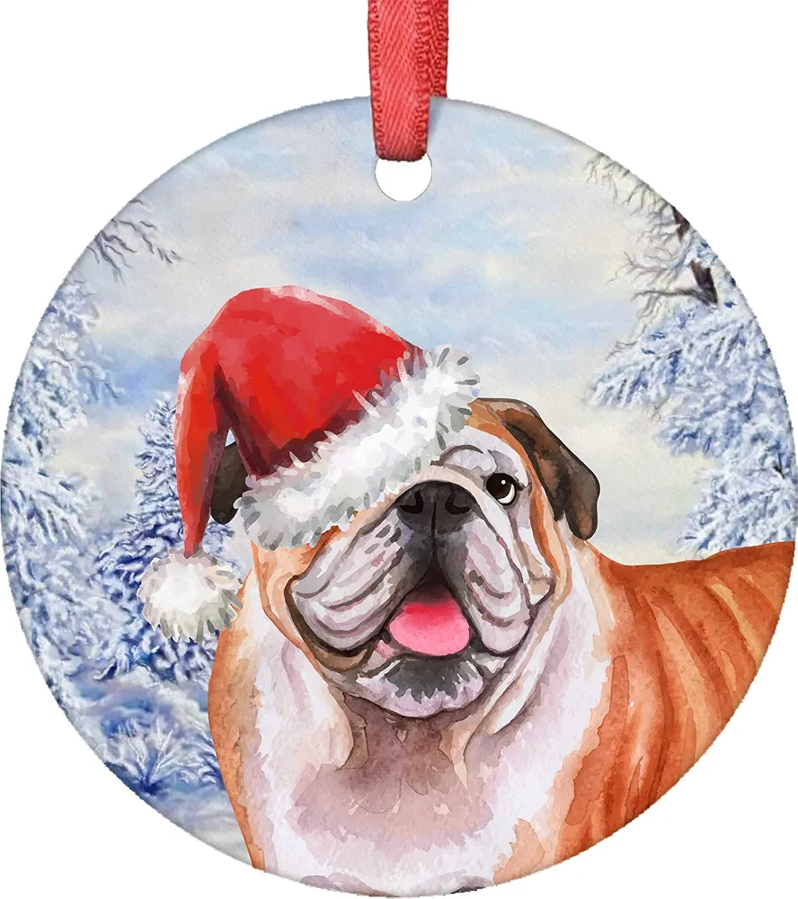 Christmas Ornaments Snowflakes Santa Dog English Bulldog Puppy Ornaments Christmas Tree Hanging Ornaments Decorations Xmas Ornaments Holiday Home Decor