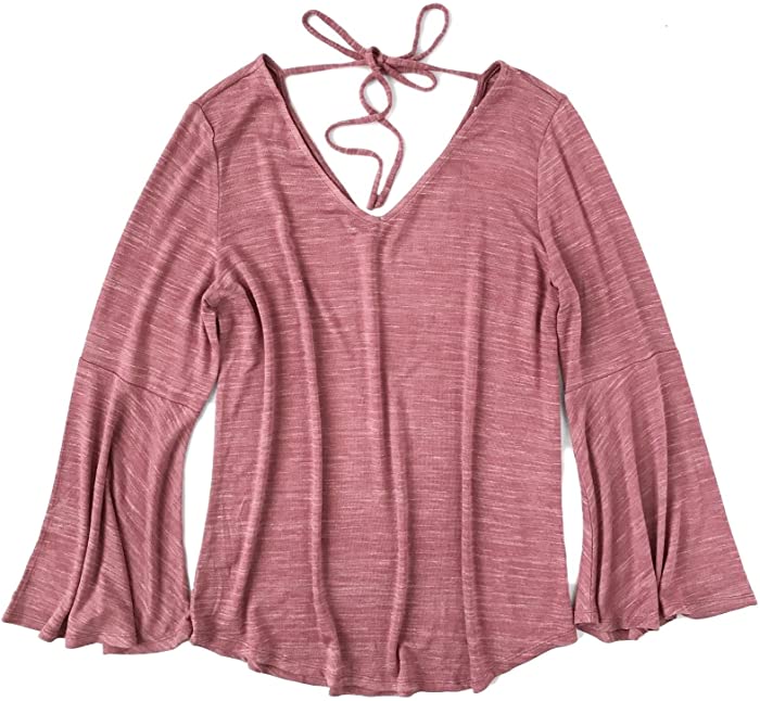 Ann Taylor LOFT Women's - Spacedye Bell Sleeve Double V-Neck Sweater Tee