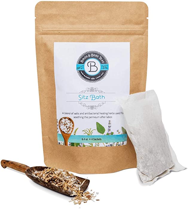 Birds & Bees Teas - Organic Herbal Sitz Bath Soak Postpartum Care and Hemorrhoid Relief - for Soothing, Healing & Pain Relief for Postpartum Recovery - 4 Sachets