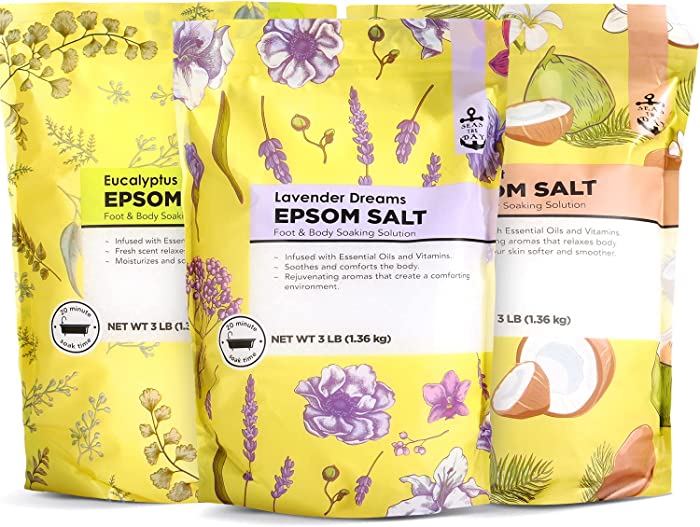 Epsom Salt for Soaking, Bath Salts with Lavender & Coconut & Eucalyplus Mint Scent 3 lb, Epsom Salts Bulk Spa Set for Women Relaxing 3 lb x 3 Pcs