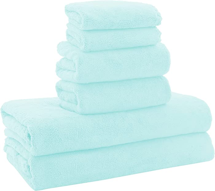 MOONQUEEN Ultra Soft Towel Set-Quick Drying-2 Bath Towels 2 Hand Towels 2 Washcloths - Microfiber Coral Velvet Highly Absorbent Towel for Bath Fitness, Bathroom,Sports,Yoga, Travel(Frozen Blue, 6 Pcs)