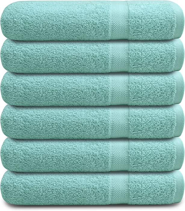 Cotton Bath Towels Set Ultra Soft Cotton Bath Towel Highly Absorbent Daily Usage Bath Towel Ideal for Pool Home Gym Spa Hotel - Aqua 22" x 44" Pack of 6…