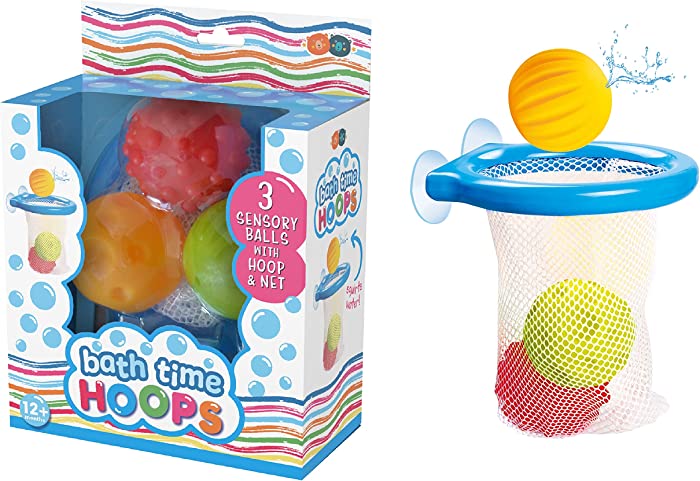 Buddy & Barney - Bath Time Hoop and Balls Set of 3 - Bathtub Fun for Baby, Toddlers, Children. Play Basketball in The Water!