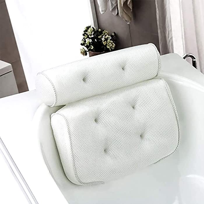 JaidWefj Non Slip Bath Pillow,Ergonomic Bath Cushion,Home Spa Pillow with 4D Air Mesh Technology,for Tub Neck and Back Support