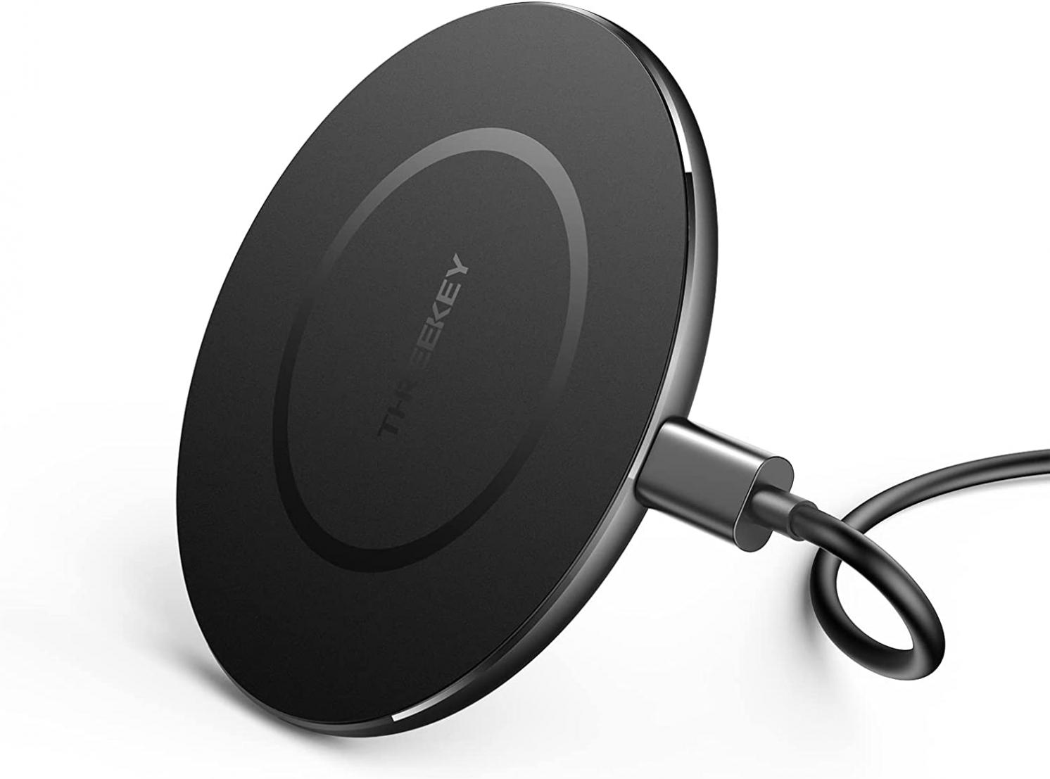 THREEKEY Wireless Charger, 15W Qi-Certified Wireless Charging Pad Compatible for iPhone 13/13 Pro/13 Pro Max/12/11/XR, Samsung Galaxy S21/S20/S10, AirPods Pro, Black (No AC Adapter，not for Watch)