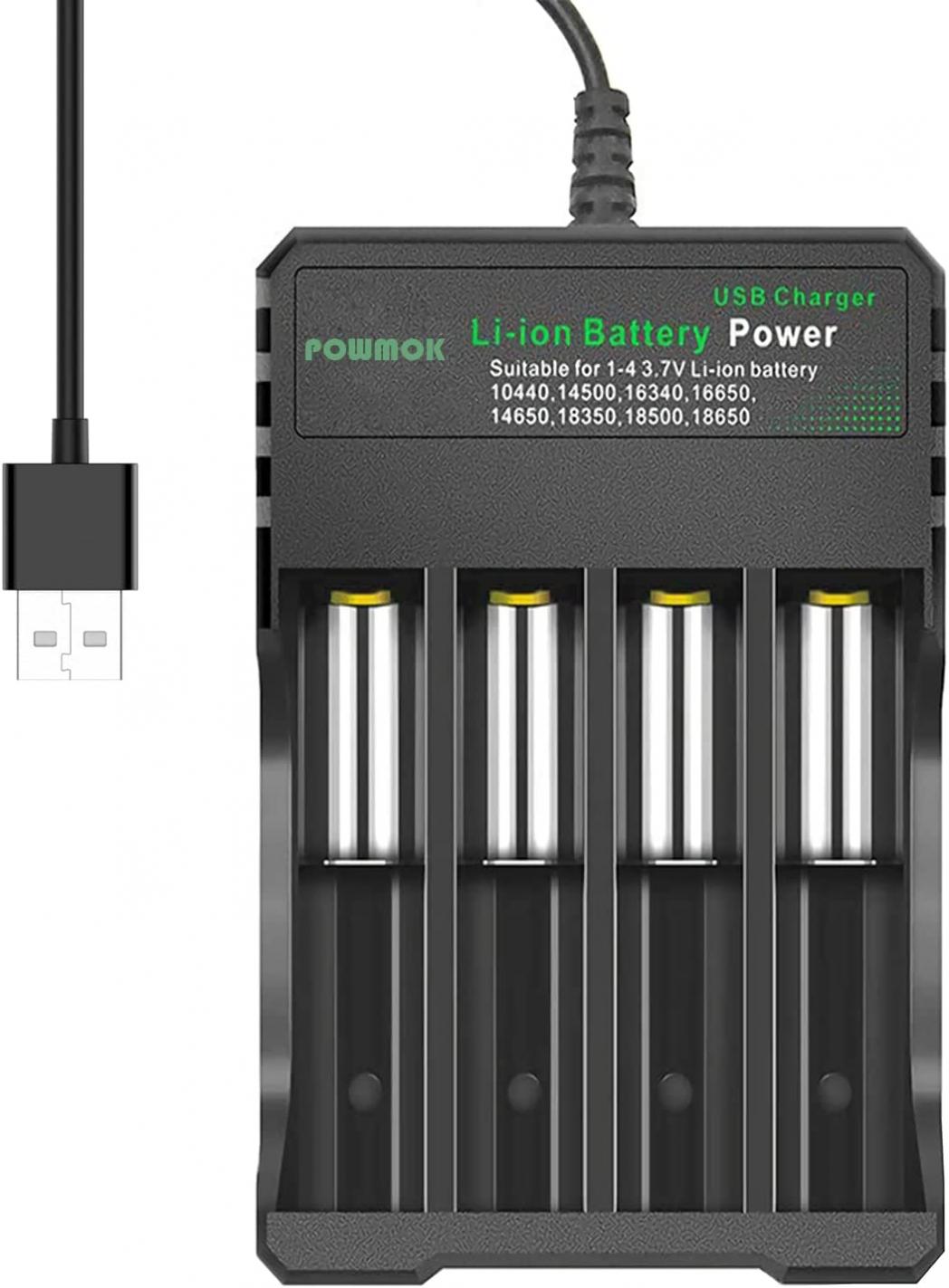 18650 Battery Charger 4 Bay, 18650 Charger 2A Quick Charger for 3.7V Rechargeable Batteries 18650 17670 16340 14500 10440 Battery (Not Included Batteries)