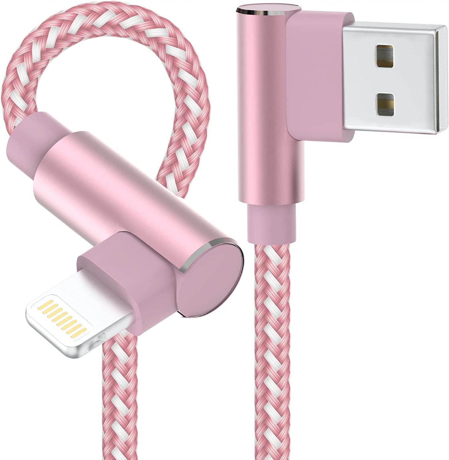 iPhone Charger Cable 10FT 3Pack Lightning Cable 90 Degree Angled Nylon Braided Apple MFi Certified Data Sync Cord for iPhone 13/13Pro/12/11/11Pro/11Max/X/XS/XR/XS Max/8/7(Pink)