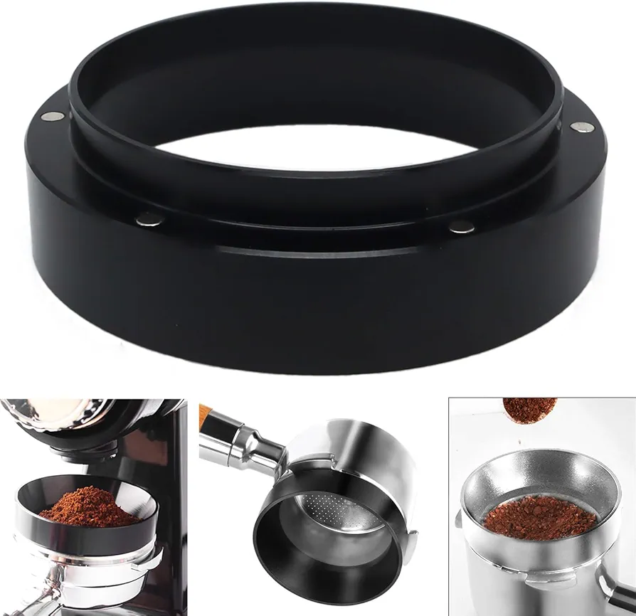 1pc Espresso Dosing Funnel 51/53/58mm Coffee Dosing Ring Aluminum Espresso Distribution Coffee Tool For Home Coffee Bar Shop College Dorm Room Apartment Essential Coffee Accessories (53mm, Black)