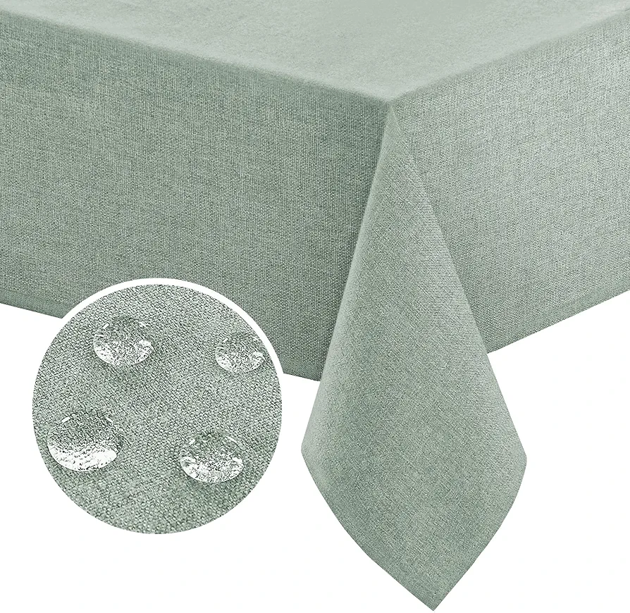 FantasDecor Linen Textured Table Cloths Rectangle Tablecloth Waterproof Spill-Proof Wrinkle Free Rectangular Cover for Dining Room and Outdoor Use, Heather Sage, 60 x 120 Inch