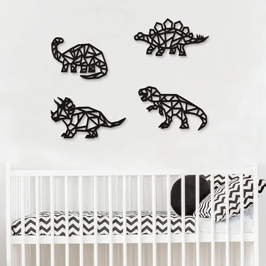 Zingoetrie Dinosaur Wall Decor Dino Geometric Wooden Wall Art Nursery Room Decorations For Baby Boys Girls Kids Bookshelf Bedroom Classroom Bathroom Playroom Living Room Modern Minimalist Design