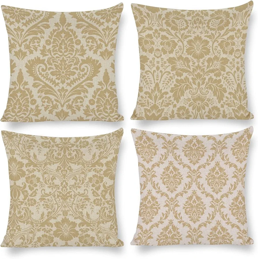 Boho Floral Pillow Covers 18x18 inch Set of 4 Yellow Ethnic Pillow Cases Vintage Bohemian Decorative Cushion Covers for Sofa Living Room