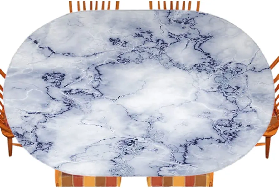 Marble Oval Fitted Tablecloth, for Kitchen Dining, Party, Holiday, Christmas, Buffet, Fits 42" x 60" Table