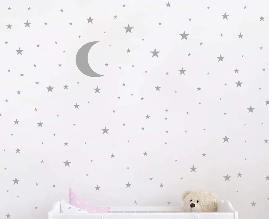 Moon and Stars Wall Decal Vinyl Sticker for Kids Boy Girls Baby Room Decoration Good Night Nursery Wall Decor Home House Bedroom Design YMX16 (Gray)