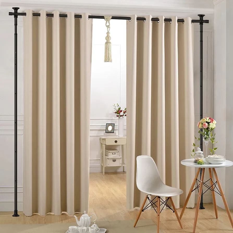 Room Divider, No Drilling Curtain Rod Wall Divider for Room Separation, 4-10ft (H) 28-70inch(W) Adjustable Heavy Duty Floor to Ceiling Portable Hanging Room Divders Partitions Space Separator Black