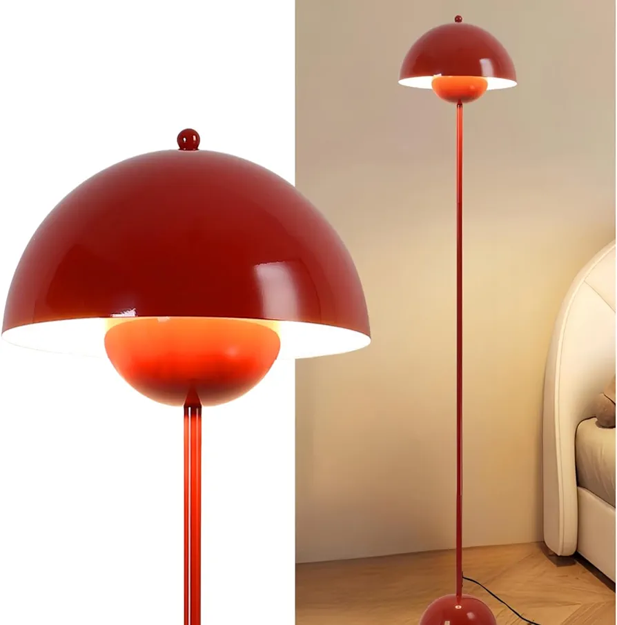 COSYLUX Modern Floor Lamp for Living Room, Industrial Tall Standing Lamp for Bedroom, Metal Shade Reflecting Light Reading Floor Lamp for Office, Nursery Room, Corner(Red)