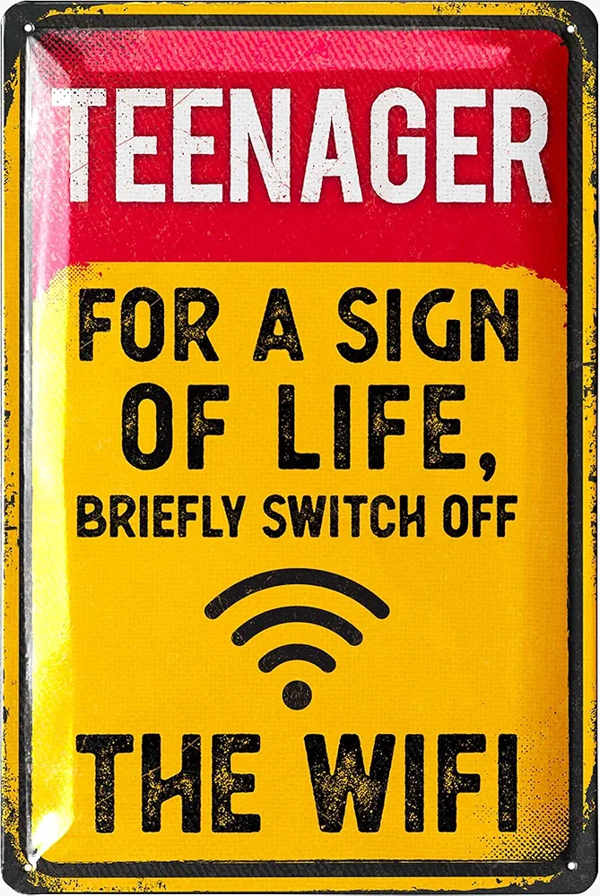 Vintage Tin Sign TEENAGER WIFI - Teenage Door Signs, Room Rules Sign for Teen Boys, Funny Room Decor for Teens, CMetal Signs Vintage, 12x8"