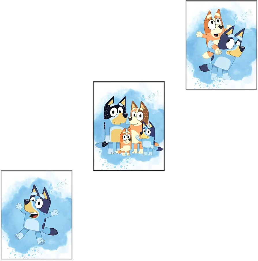 AN&SA DESIGN - Set of 3 Bluey Posters - 8x10 inches - 300 GSM Paper - Perfect Wall Decor for Kids Rooms