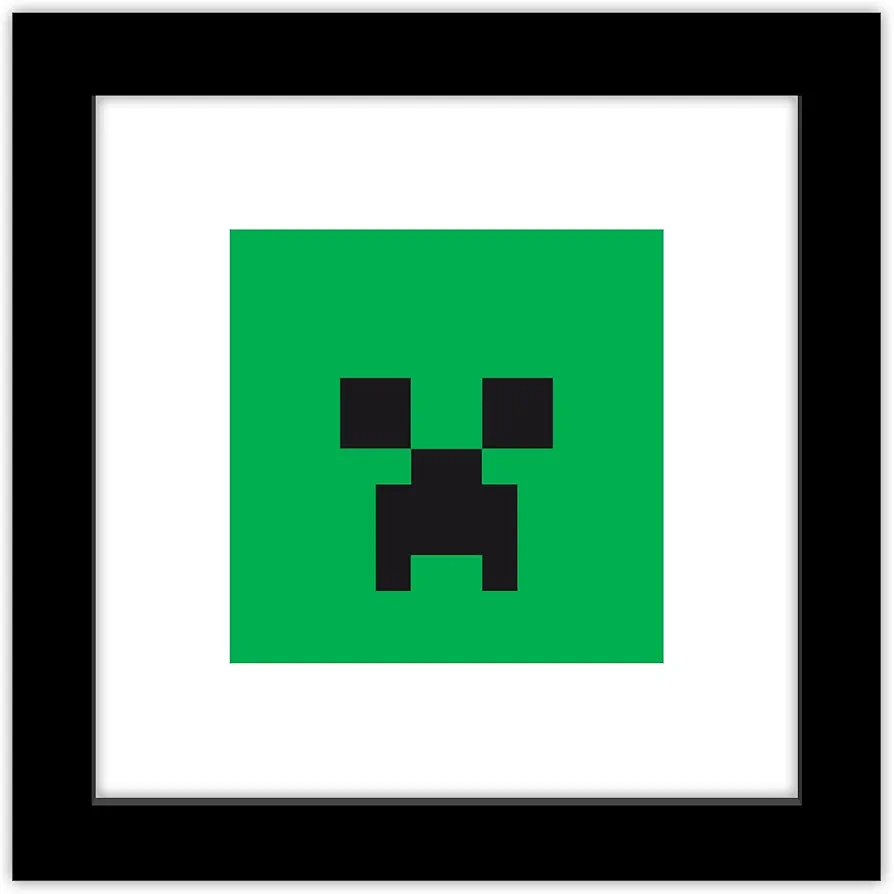 Trends International Gallery Pops Minecraft: Iconic Pixels - Mobs - Creeper Wall Art, Black Framed Version, 12'' x 12''