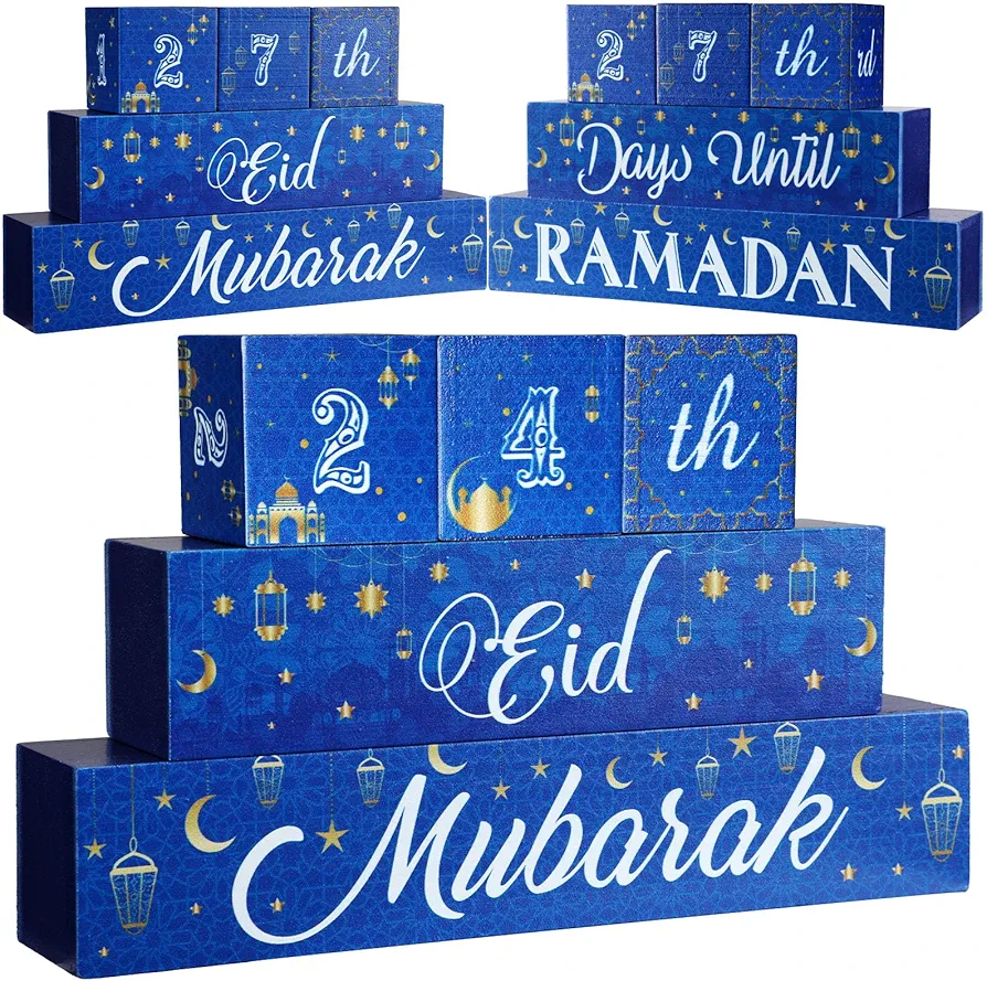 5 Pcs Ramadan Countdown Calendar Ramadan Mubarak Table Decorations Wooden Ramadan Sign Ramadan Advent Countdown Eid Mubarak Centerpiece for Table Kids Adults Eid Ramadan Decoration Home Room