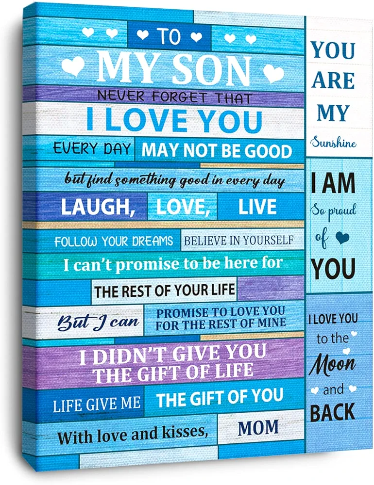 To My Son Saying Canvas Wall Art, Son Never Forget that I Love You Canvas Poster Print for Son Bedroom Living Room Dorm Wall Decor, Son Birthday Gifts for Son from Mom