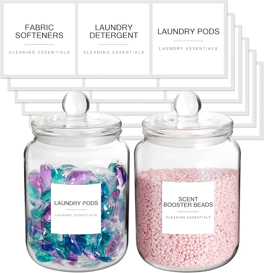 Mustry Glass Jars for Laundry Room Organization Jars Half Gallon Laundry Storage Glass Containers with Labels Organization with Lid for Laundry Detergent Laundry Pods Container, 2 Jars