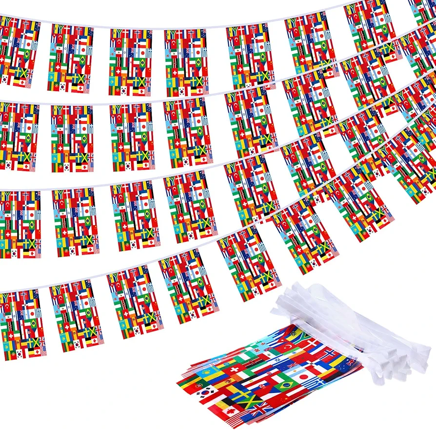 Outus 30 Packs Country String Flags International Welcome Banner World Flag Decorations for Classroom International String Flags Global National Flags Party Decor for Birthday Bar Sports Clubs School