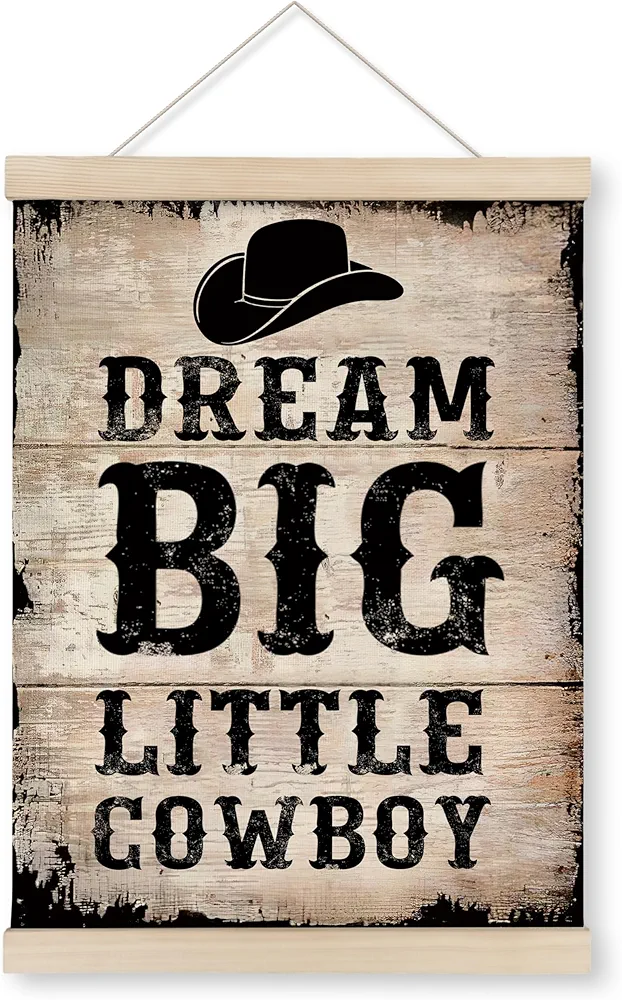 HRQKO Western Dream Big Little Cowboy Poster Hanger Frame, Western Room Decor, Cowboy Wall Art with Wooden Frames, Vintage Wall Hanging Banner Decor for Teens Boys Kids Room, 12x16 inch