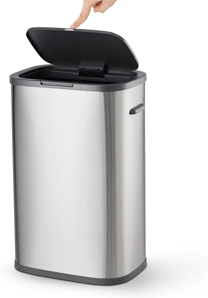 Trash Can with Lid, 14.5 Gallon Trash Bin with Pop-up Lid, 55L Garbage Can Wastebasket for Kitchen, Office, Bedroom, Living Room (Grey, Press Top Lid)