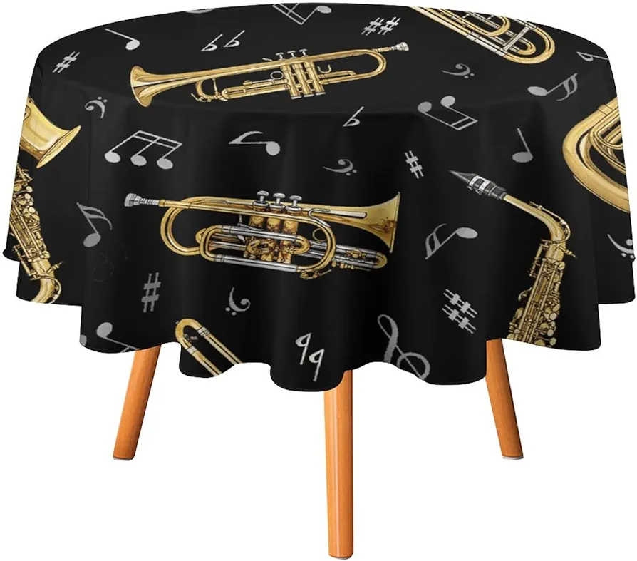 Musical Instrumenta Round Tablecloth Washable Table Cloth Polyester Table Cover for Dining Room Party Picnic 60x60in