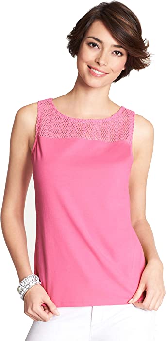 Ann Taylor Crochet Yoke Tank Color Pink