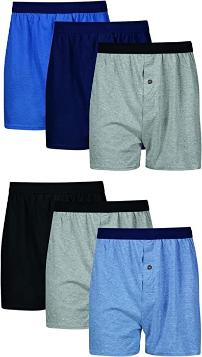 Hanes Men's Jersey Boxers 6-Pack, Soft Knit Boxers, Moisture-Wicking Jersey Boxers, 6-Pack (Colors May Vary)