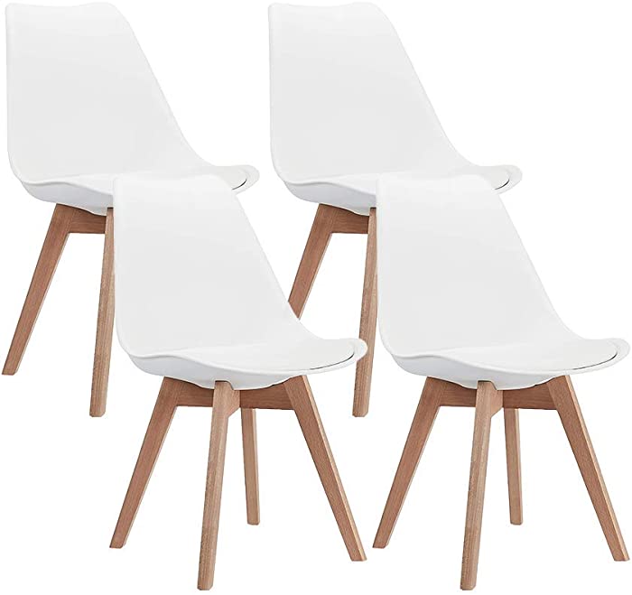 CangLong Mid Century Modern DSW Side Chair with Wood Legs for Kitchen, Living Dining Room, Set of 4, White