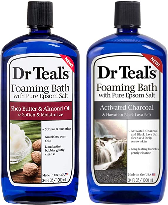 Dr Teal's Foaming Bath Combo Pack (68 fl oz Total), Soften & Moisturize with Shea Butter & Almond Oil, and Activated Charcoal & Hawaiian Black Lava Salt