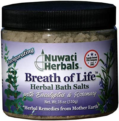 Nuwati Herbals Breath of Life Herbal Bath Salts - For Invigorating Your Body - With Eucalyptus and Rosemary Essential Oils, 18 Ounces