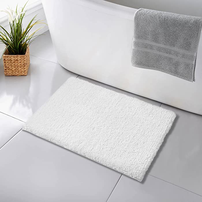 Yimobra Fluffy Bathroom Rug, Plush Soft Comfortable Bath Mats, Super Water Absorbent, Easier to Dry, Machine Wash, Non Slip Shaggy Durable Thick for Floor Mat, 17 x 24 Inch, White