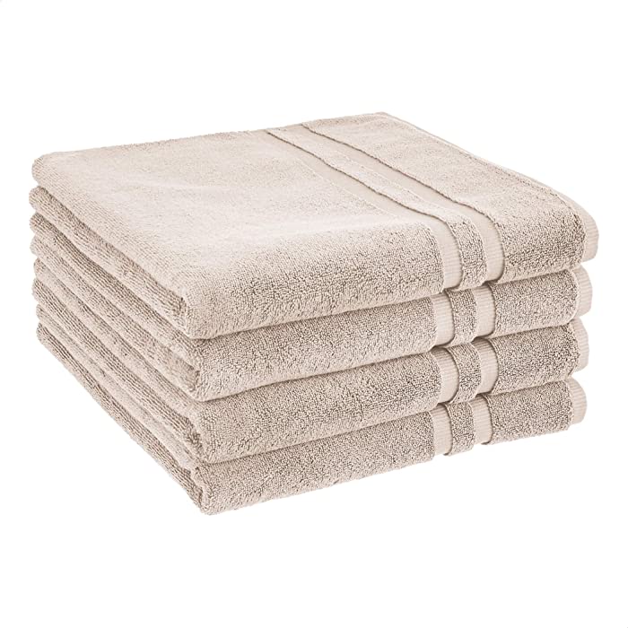 Amazon Basics GOTS Certified Organic Cotton Bath Towel - 4-Pack, Delicate Fawn