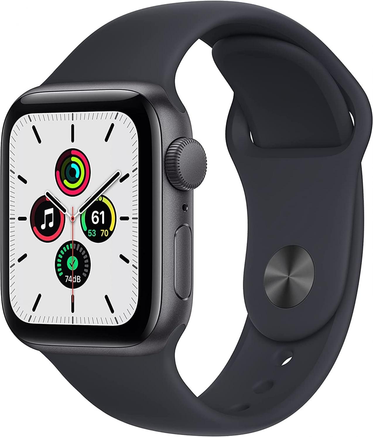 Apple Watch SE (GPS, 44mm) - Space Grey Aluminium Case with Midnight Sport Band - Regular (Renewed)