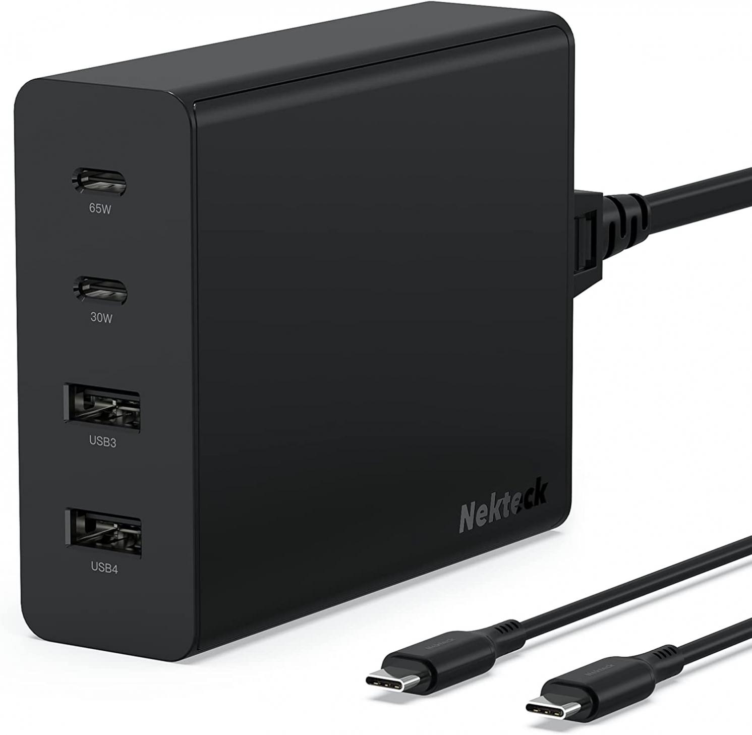 Nekteck 107W USB C Charger(GaN Tech), 65W 30W Type C Fast Charger 4-Port PD Charger with 1 USB C to C Cable Compatible with iPhone 13 Pro Max/13 Pro/13 Mini, MacBook Pro, iPad Pro, Switch, Galaxy S21