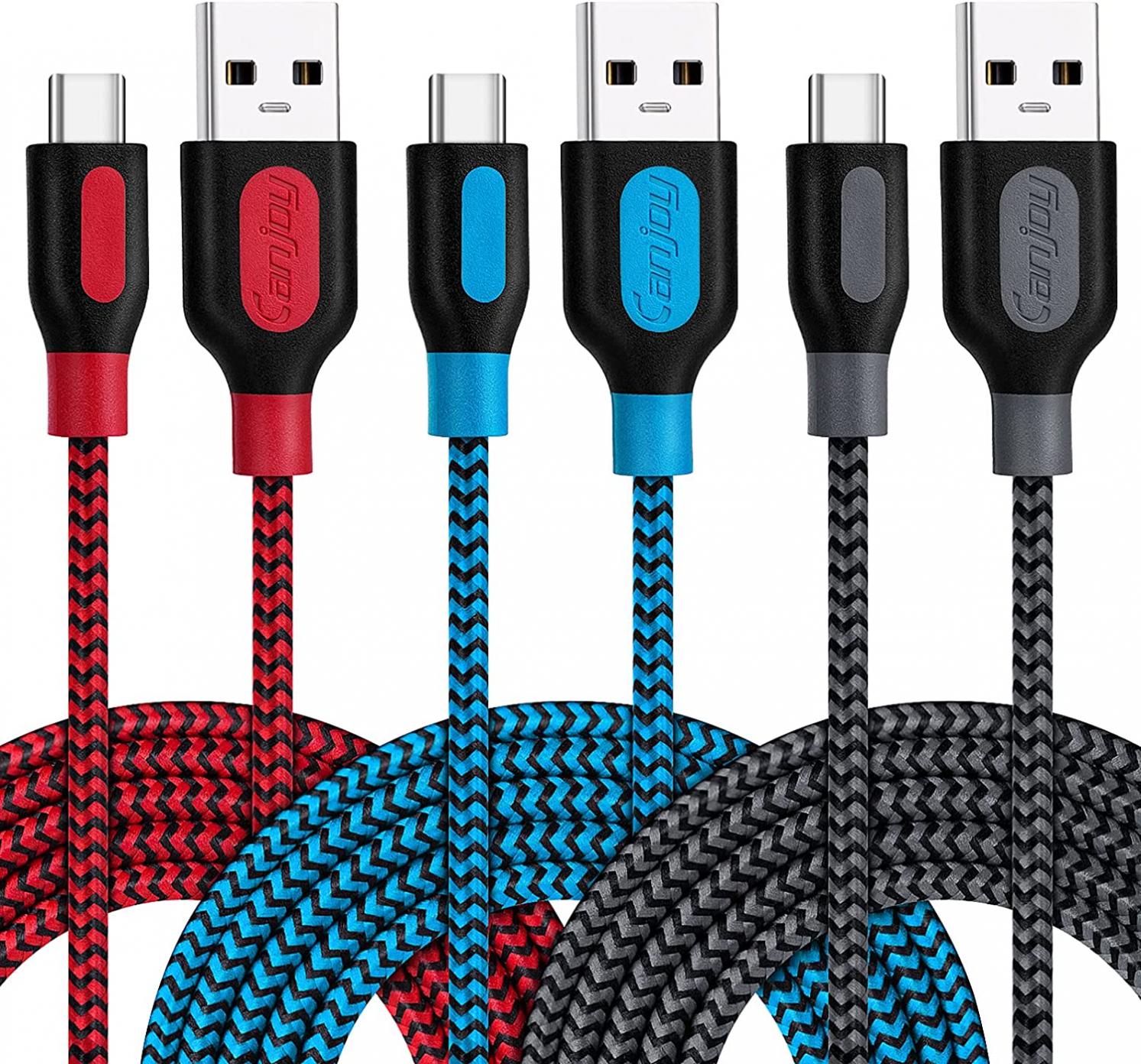 USB Type C Cable, Canjoy 3 Pack 10ft Braided Type C Charger Fast Charging Cord Compatible Samsung Galaxy S10 S10+ S10e S8 S9 Plus Note 8 9, LG V20 G5 G6 V30, HTC, Google Pixel, Nexus 6P 5X, Moto X4 G6