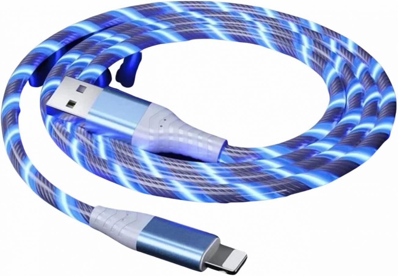 Flow Light iPhone Charger Cable, Type-c Micro USB, Cool Mobile Phone Fast Charging Cable with Streaming Light, Compatible with iPhone iPad More (Lightning(iPhone), Blue)